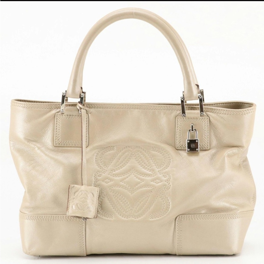 Loewe Anagram Amazona 32 Champagne Cream Lambskin Leather Tote
